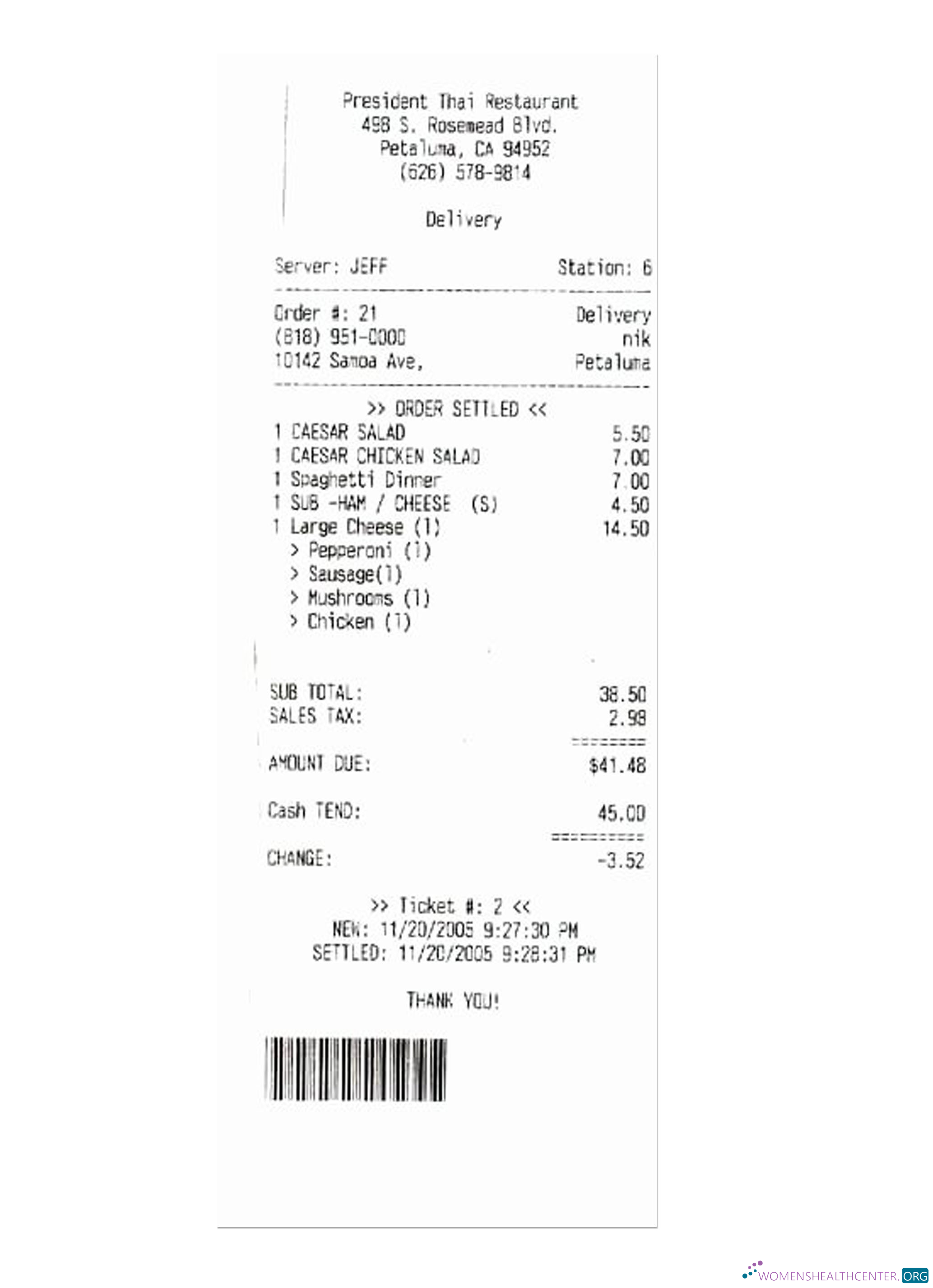 Download PRESIDENT THAI RESTAURANT payment check version 2 Photoshop template